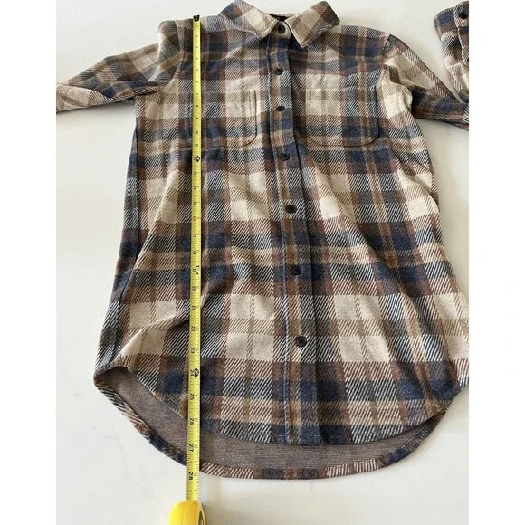 Quince Men Stretch Sweater Fleece Shirt Plaid Brown/Blue S - Picture 6 of 6